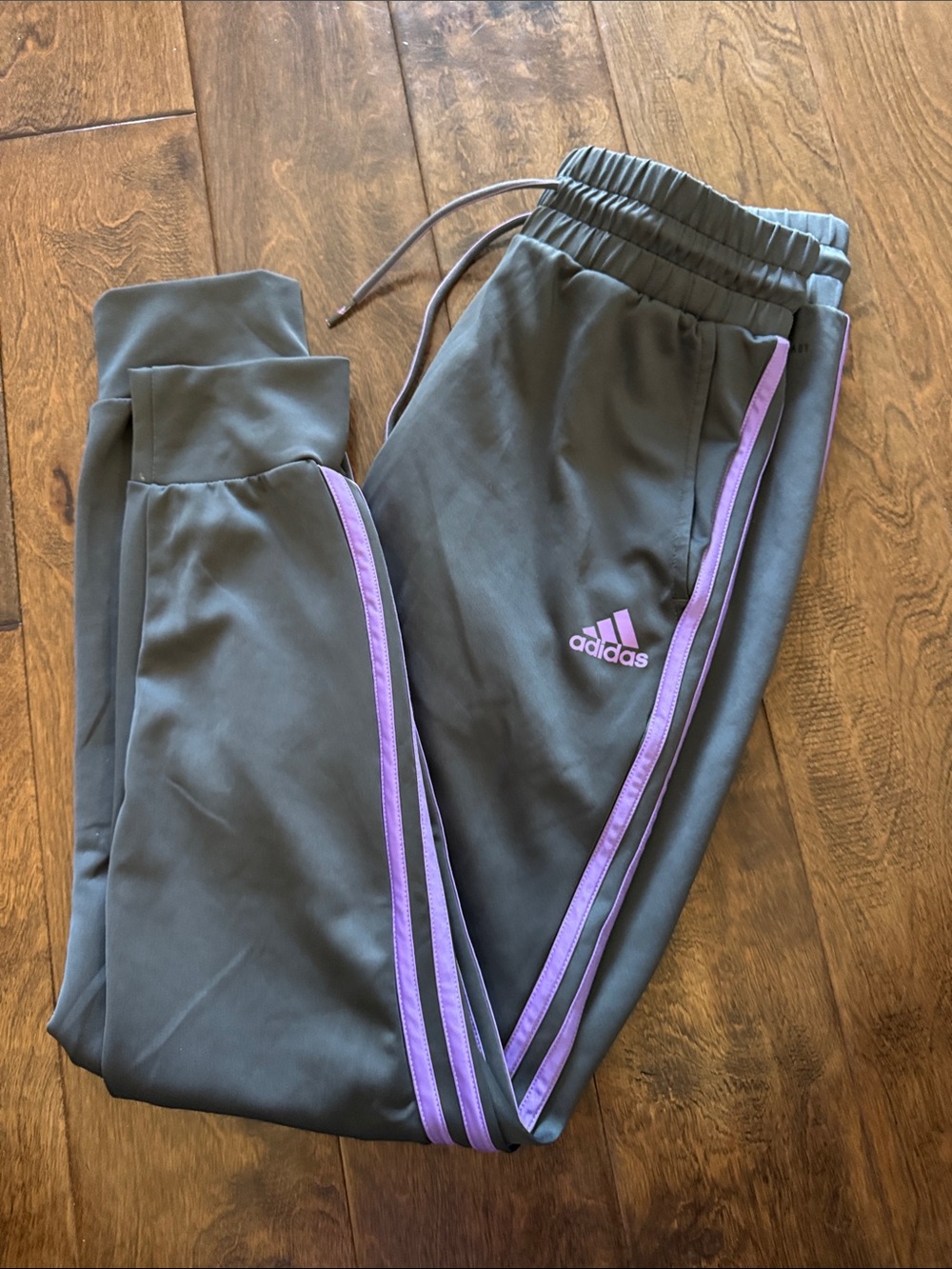 adidas Kids Gray Joggers with Purple Stripe